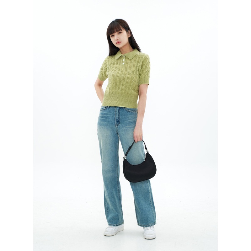 Cable Knit Collared Short-sleeve Sweater CA01
