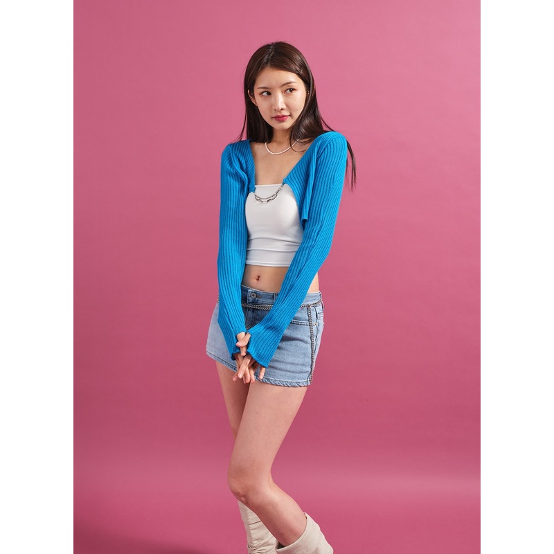 Chain Tied Crop Cardigan CM6|Orange|Black|Blue|White|S/M