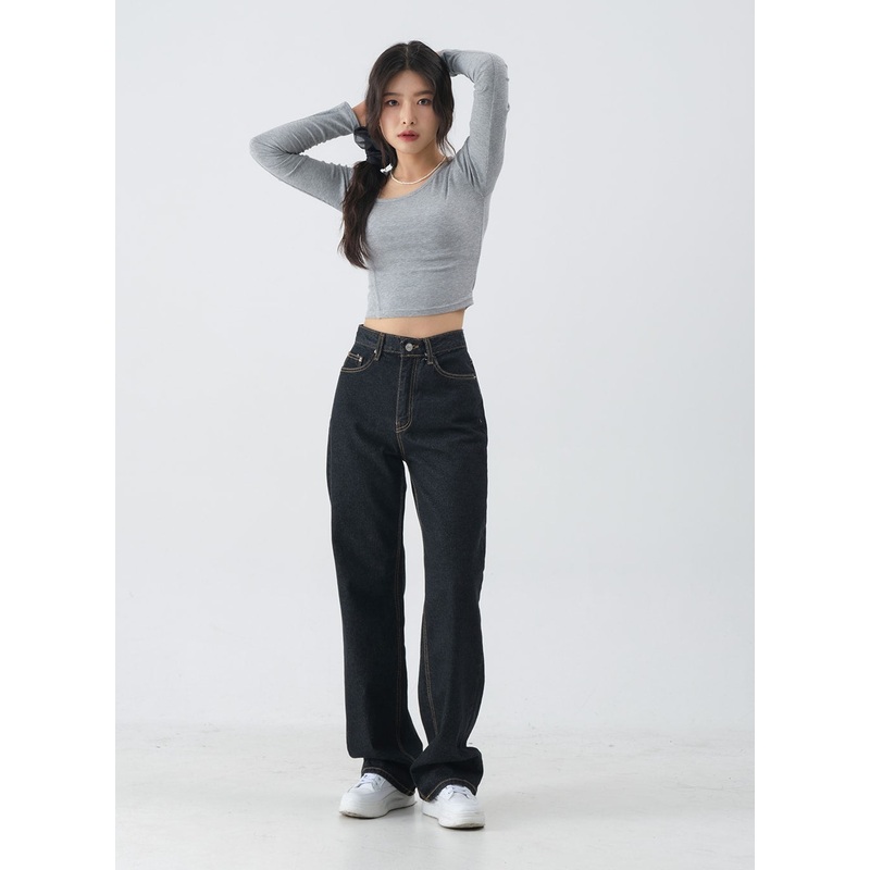 Charcoal Black Long Denim Pants OM6