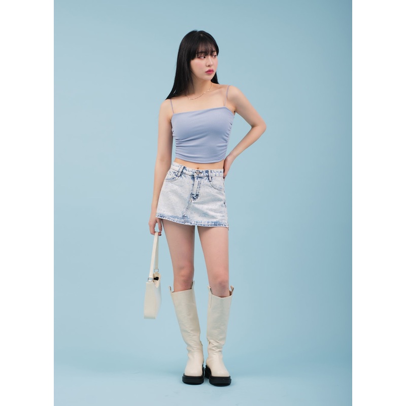 Cropped Cami with Side Shirring and Bra Cap Attached CM23