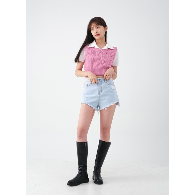 Distressed Raw Hem Denim Shorts CA27