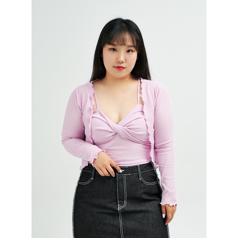 Plus Twist Shirred Cami Top and Cardigan Set IY24