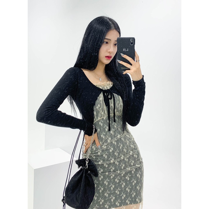 Ribbed Cropped Cardigan CCM03|Black|pink|S