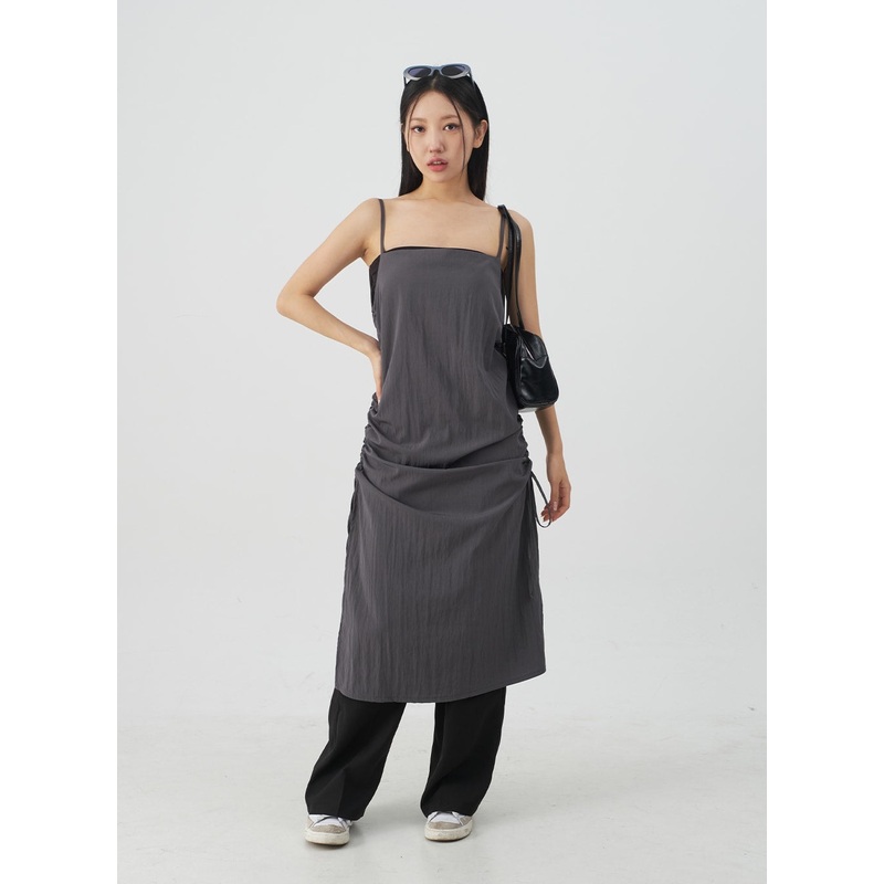 Shirred Sleeveless Dress CY31|Skyblue|Black|Ivory|Charcoal|S