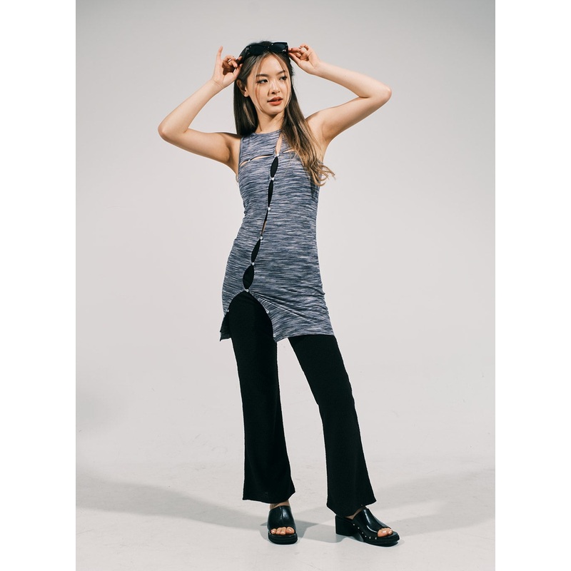 Slit Layered Mini Dress CJ03|Black|Gray|S