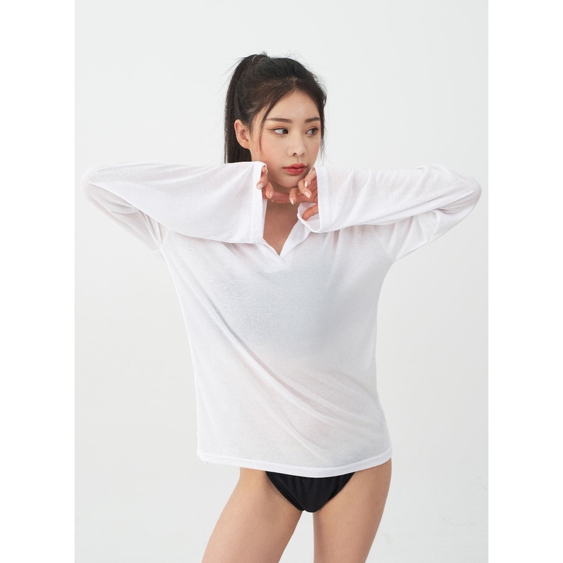 Soft Collar Sheer Long Sleeve Top IJ13
