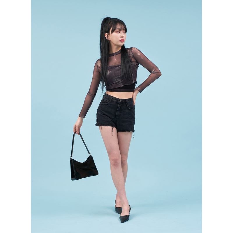 Tie-dye Sheer Cropped Long-sleeve Top CA07