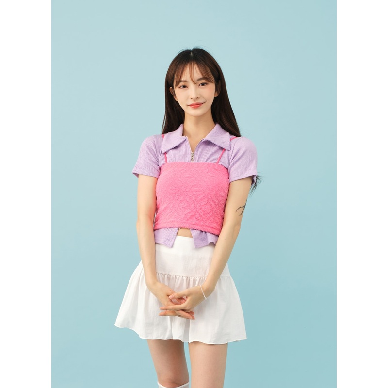 Two-Way Zip-Up Collared Top BJ17