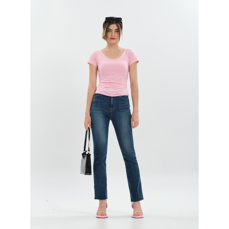 U-neck Short-Sleeve Top CA21|Black|Pink|Skyblue|Yellow|Gray|Ivory|S
