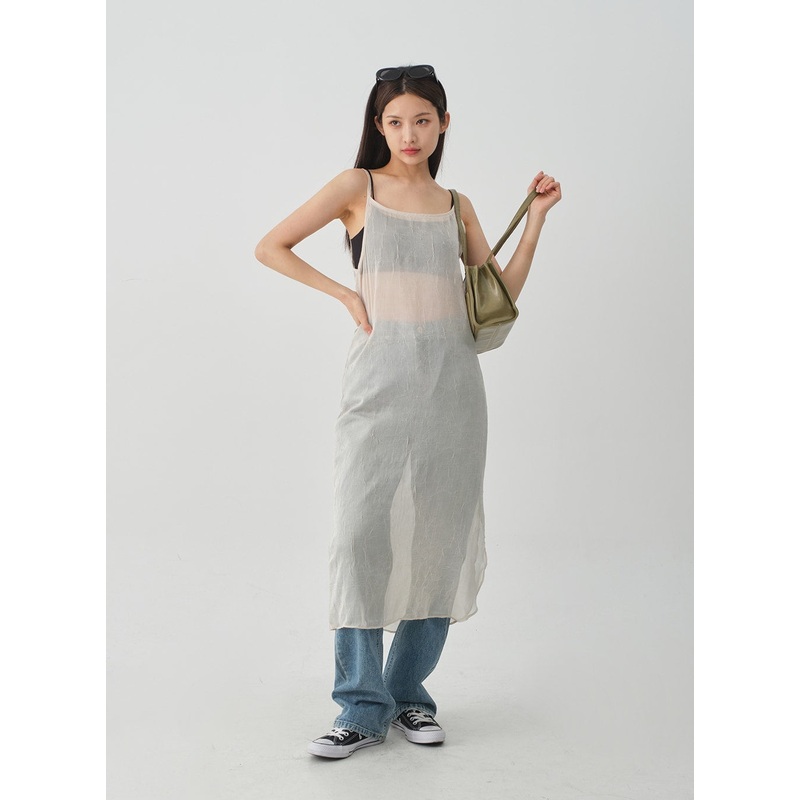 Wrinkle Sheer Cami Maxi Dress CJ08