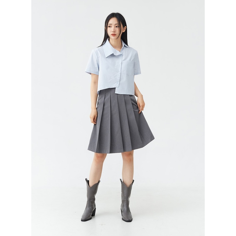 Basic Pleated Midi Skirt OG02|Dark grey|Black|S/M