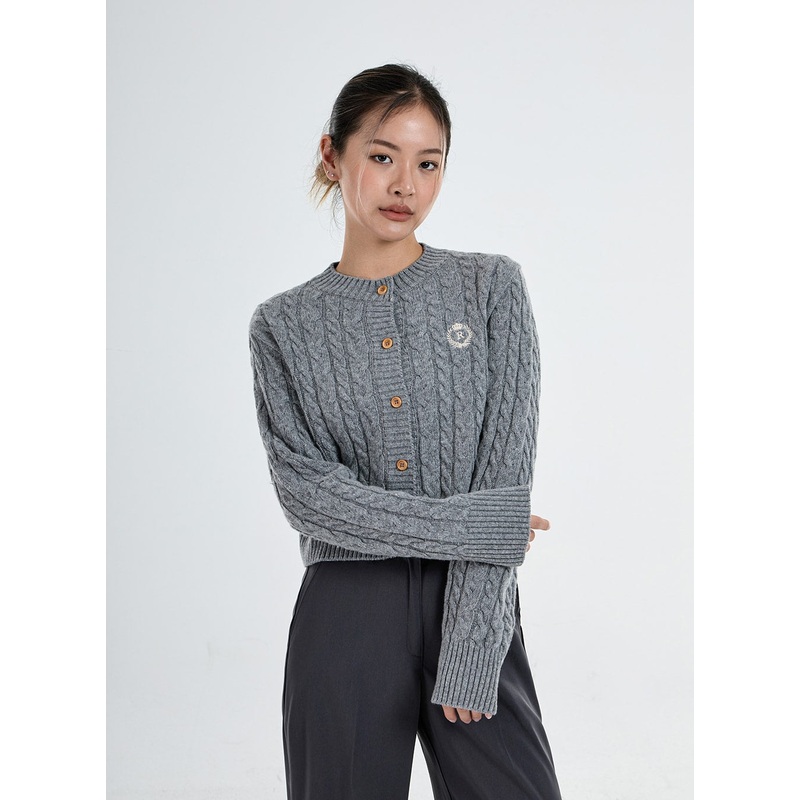 Button Embroidery Crop Knit Cardigan CO06