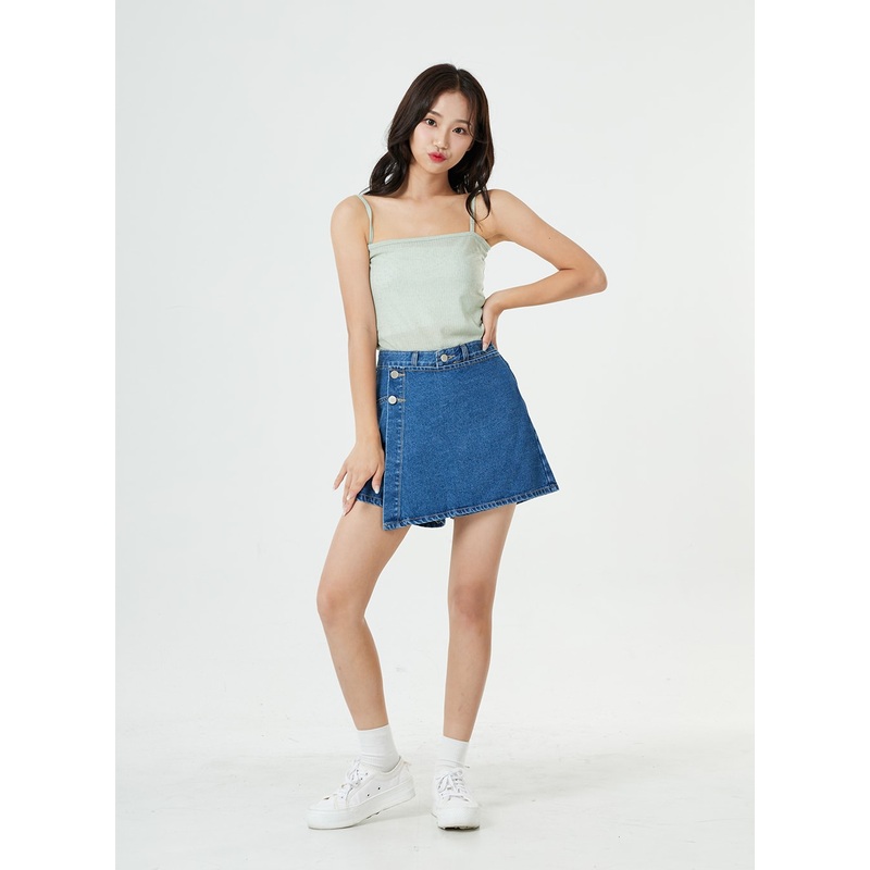 Button Wrap Cotton Denim Shorts BG25