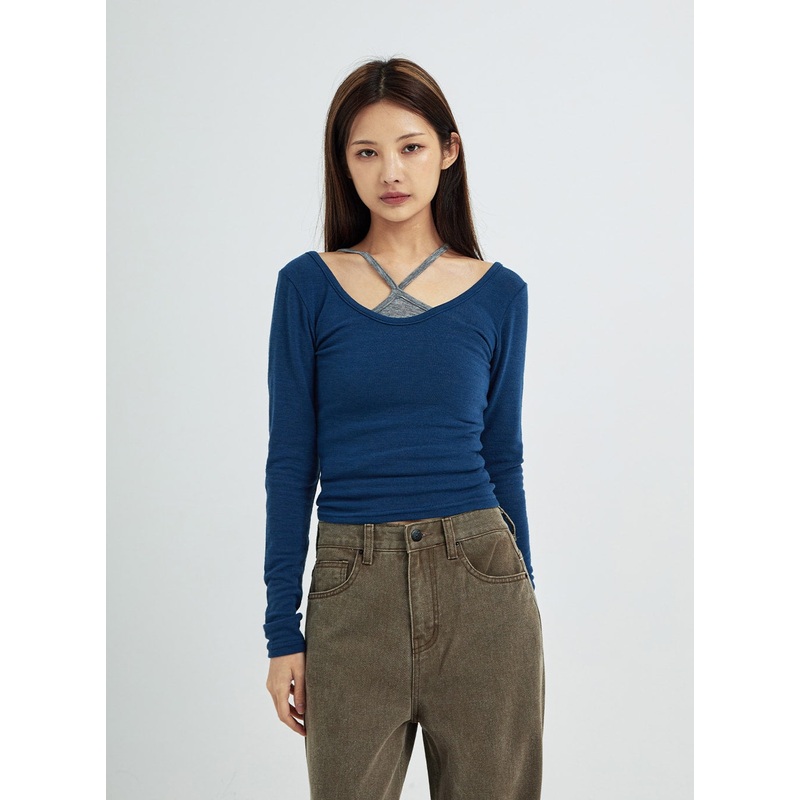 Caroline Long Sleeve Strip Top Set CS07