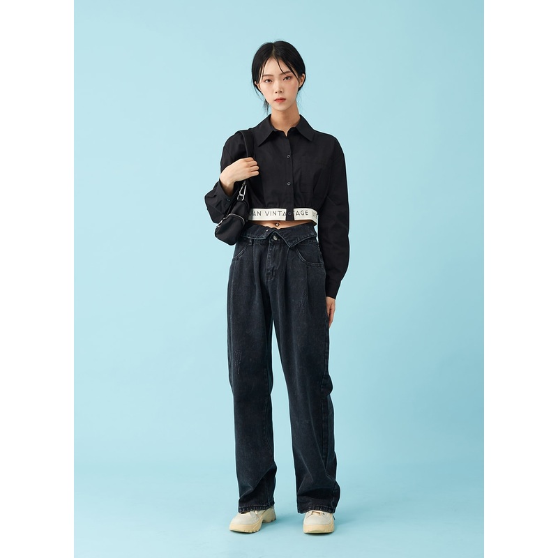 Four Buttoned Open Black Jeans CU8