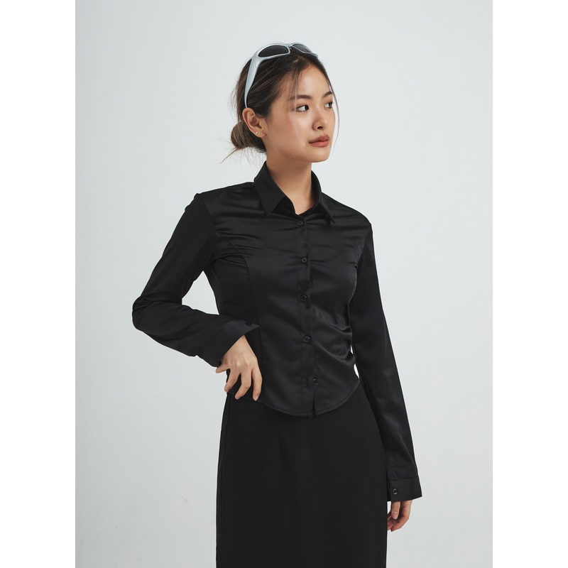 Navy Satin Line Shirt CS14|White|Light Beige|Black|S