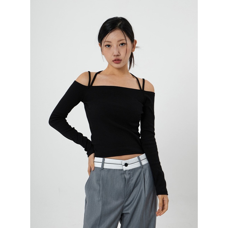 Open Shoulder Neck Long Sleeve T-Shirt CS21