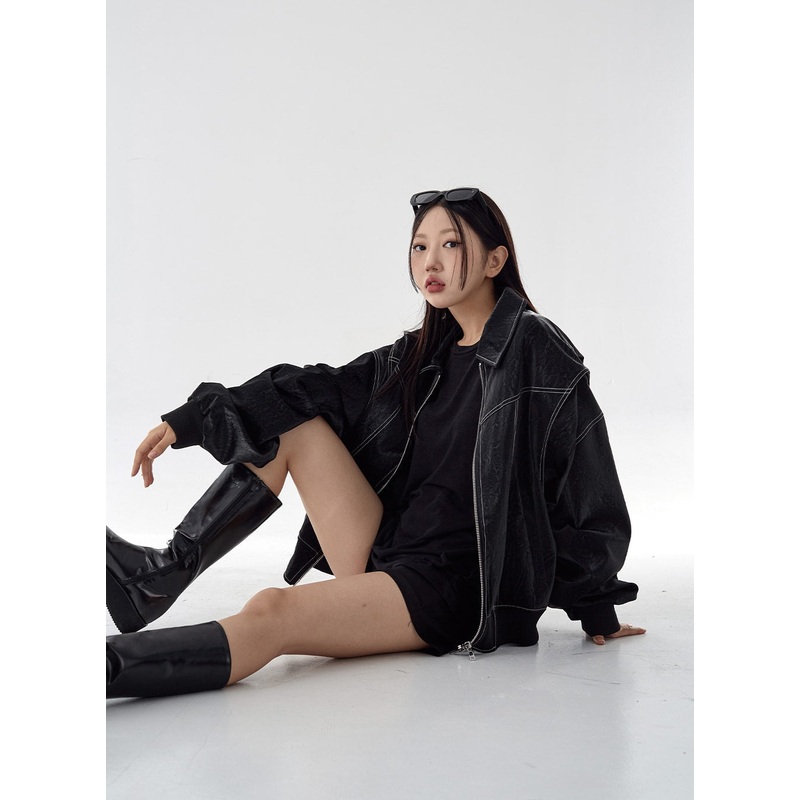 Over Fit Stitch Faux Leather Jacket Unisex CG16