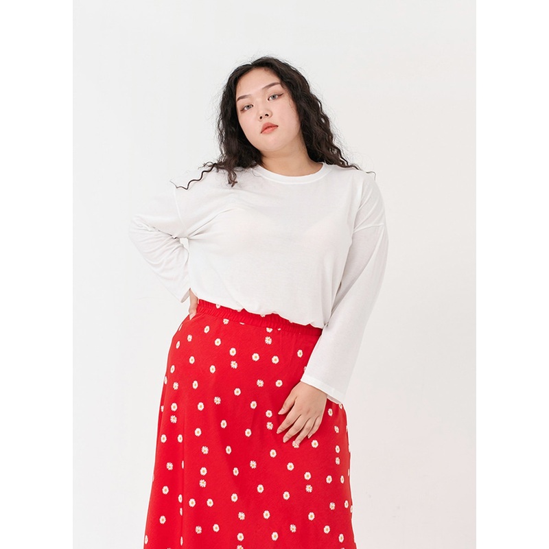 Plus Basic Span Round Neck Long Sleeve T-Shirt IG09