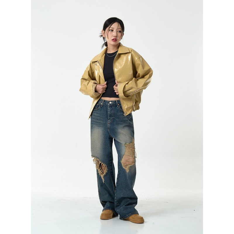 Ripped Wide Denim Pants CG10|Dark Blue|S|M|L