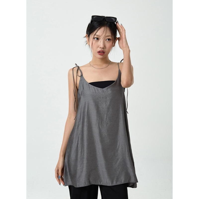 Satin Layered Sleeveless Mini Dress CU15