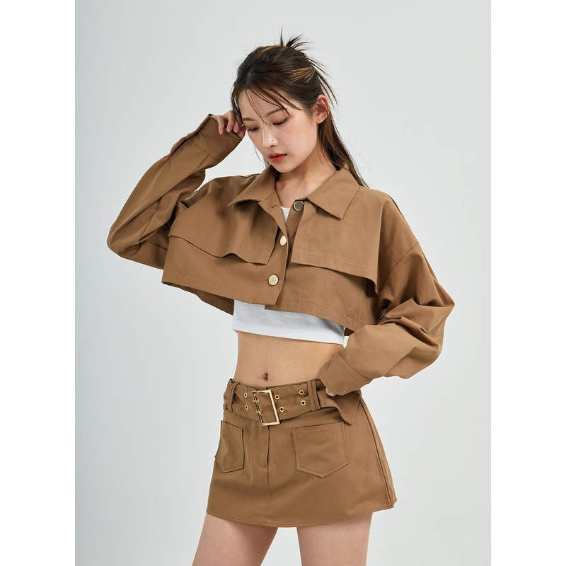 Serena Crop Jacket CS27|Dark Beige|Black|S