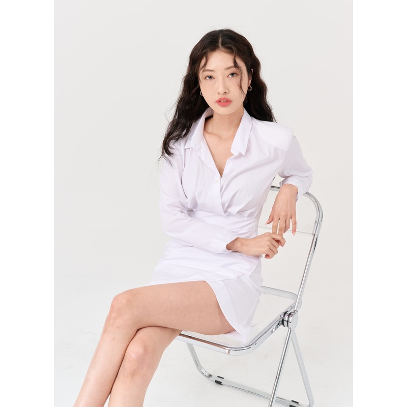 Shirt Wrap Dress IG09|White|Black|S