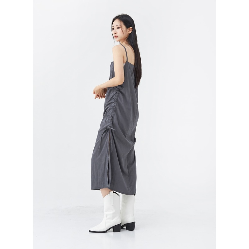 Side Shirring Sleeveless Strap Maxi Dress OG12