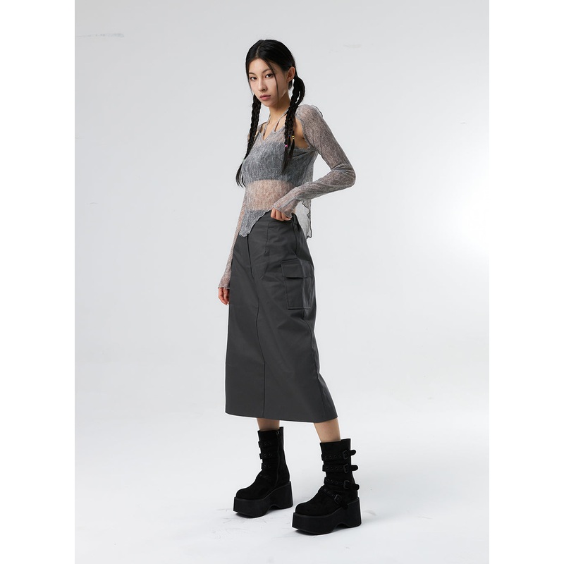Simple High Waist Button Cargo Long Skirt CO05