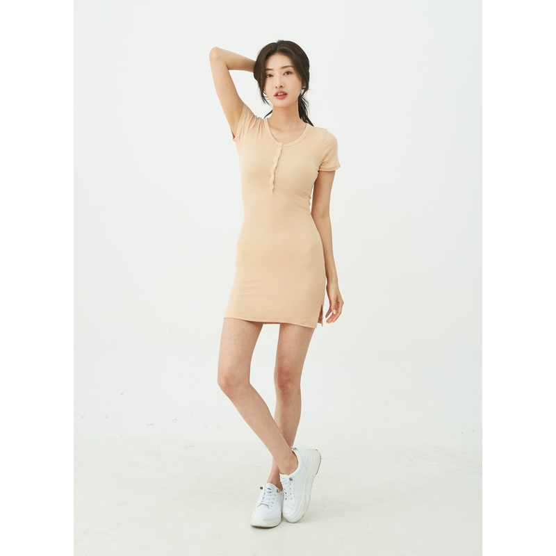Snap Buttoned Side Slit Bodycon Mini Dress IU11