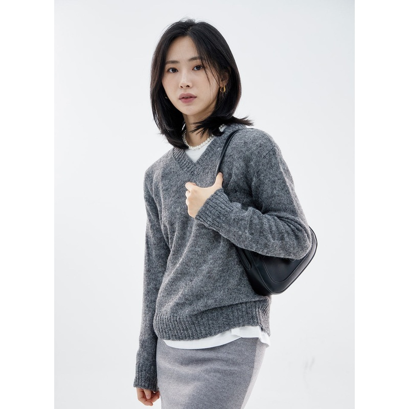 Soft V-Neck Knit OO07|Light beige|Beige|Light blue|Purple|Grey|S