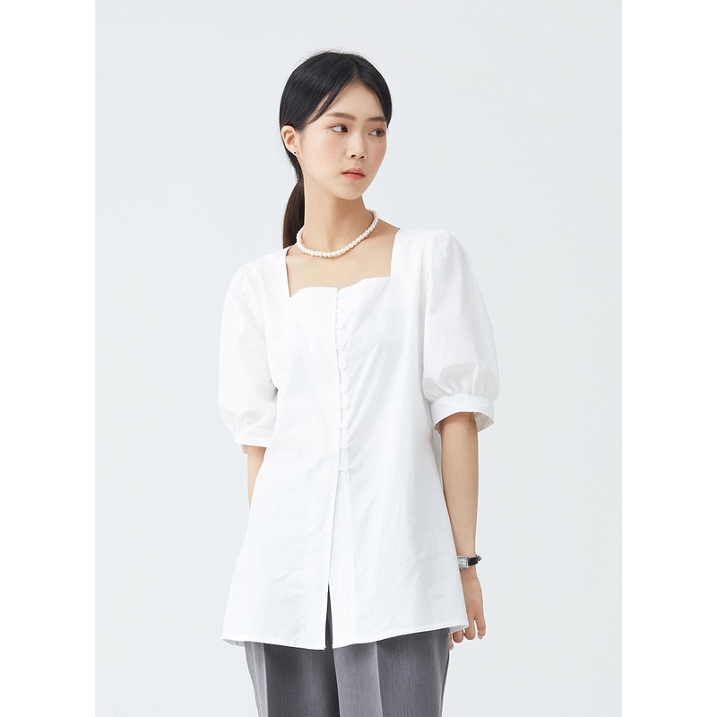 Square Neck Button-Down Slit Blouse OU19