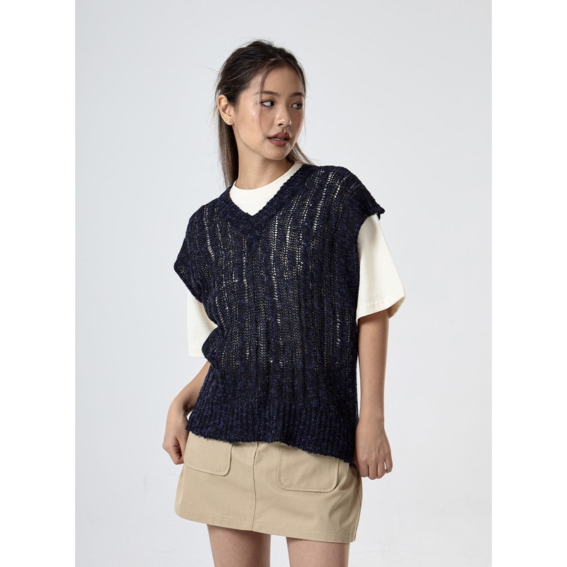 V-Neck Mesh Knitted Vest CG24|White|Mint|Gray|Dark Blue|S/M