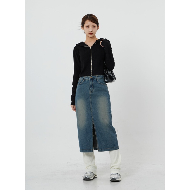 Washing Denim Long Skirt CS19|Dark Blue|S|M|L