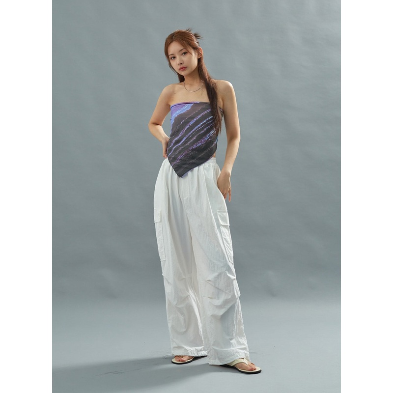 White Nylon Cargo Pants CU21|White|Black|S/M