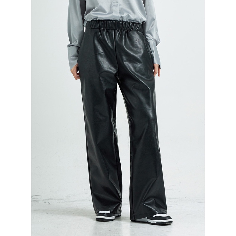 Wide Faux Leather Pants CS07|Black|S/M