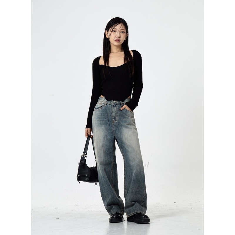 Wide Washed Jeans CS06|Dark Blue|S|M|L|XL