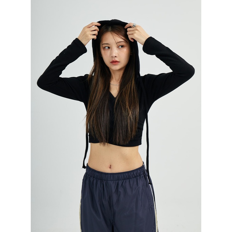 Wrap Crop Hoodie CS27|White|Beige|Black|S
