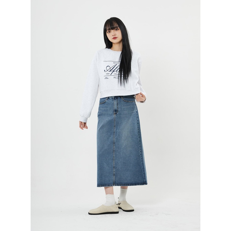 A-Line Long Denim Skirt BN08|Blue|S|M|L