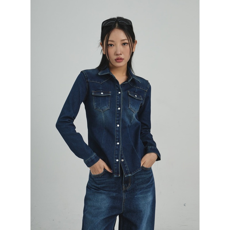 Button Denim Shirt CD09|Dark Blue|Black|S|M|L