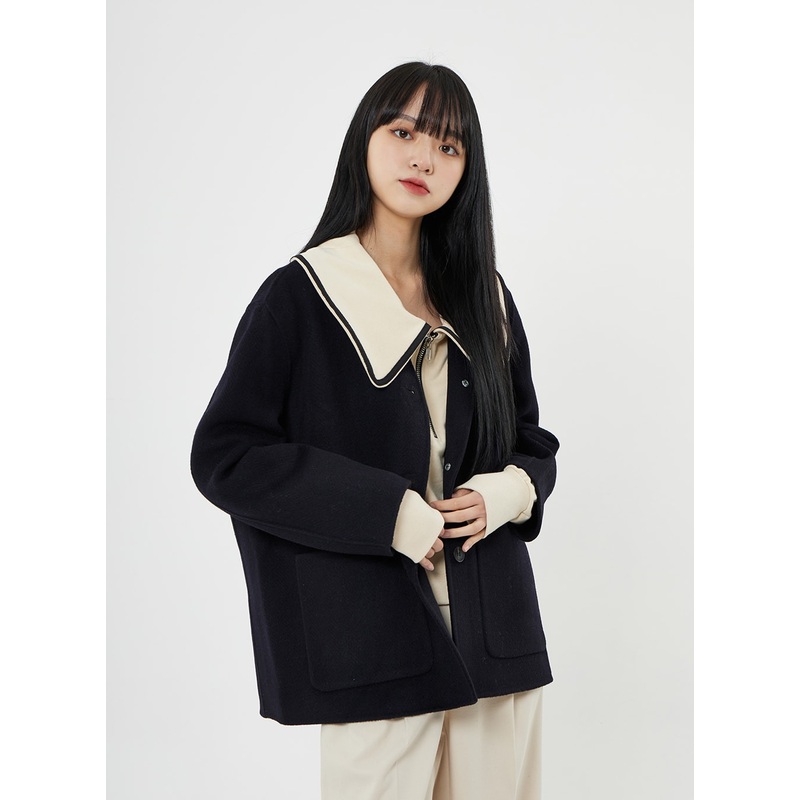 Button Round Neck Coat BN10|Beige|Dark blue|S/M