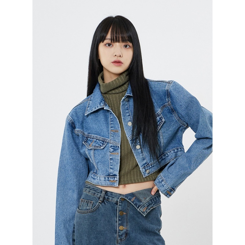Crop Denim Jacket OO11|Blue|Dark blue|S/M