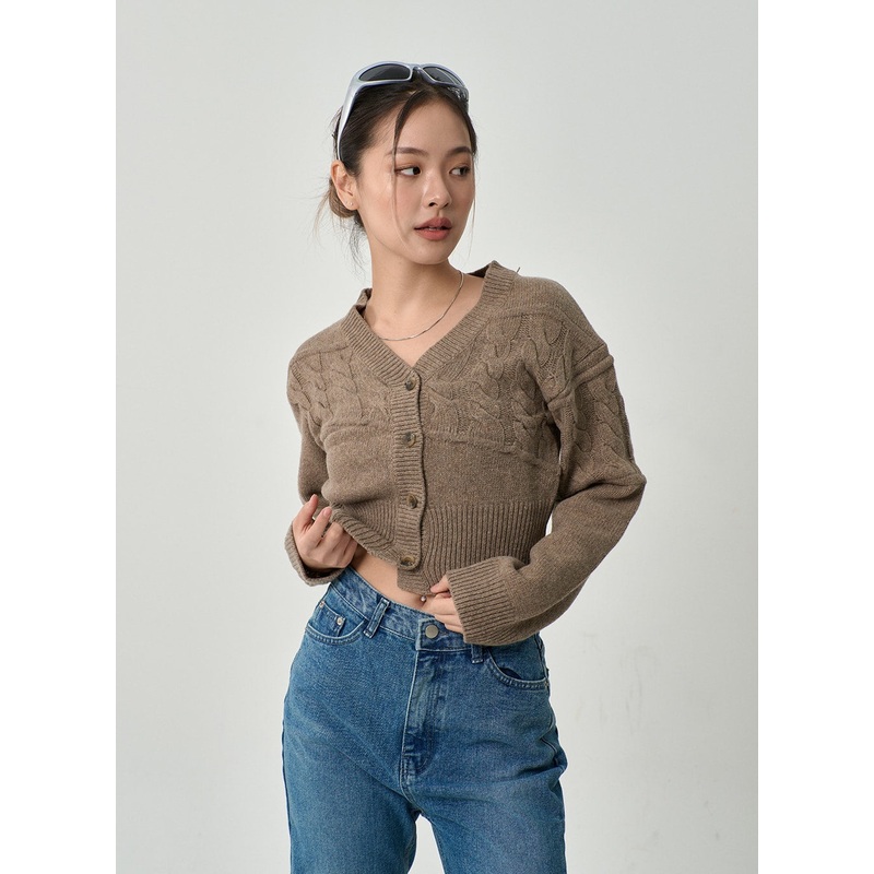 Cropped Knit Cardigan CD15|Light Beige|Dark Beige|Black|S/M