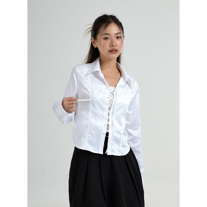 Cross String Blouse CO25|White|Light Pink|Light Blue|Black|S/M