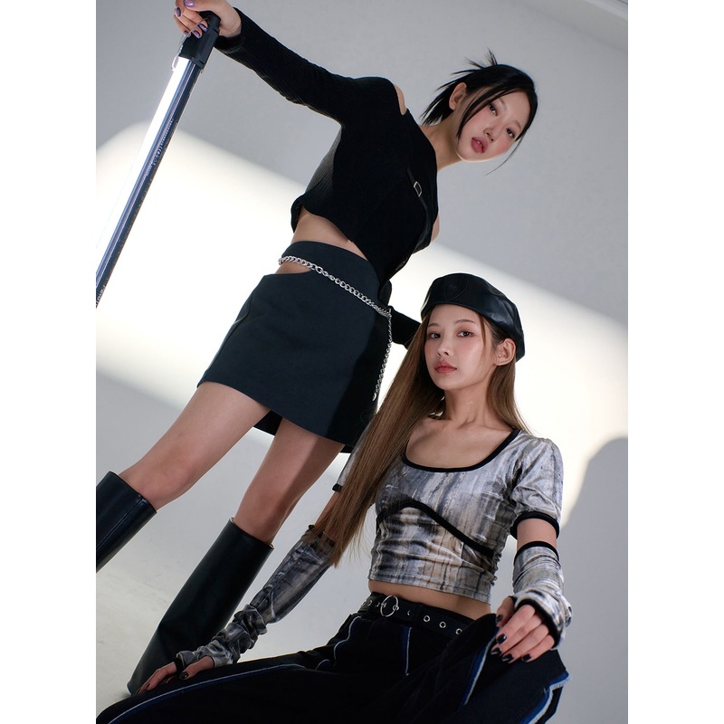 Cut Out Side Mini Skirt BD23|White|Dark gray|Black|S/M