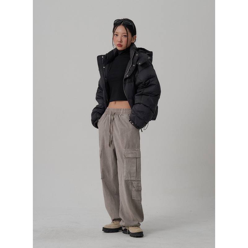 Elastic Waist Vintage Cargo Wide Pants CN03