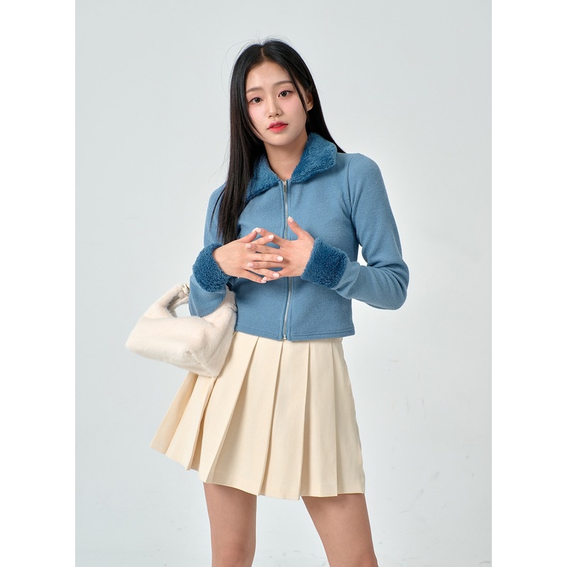 Faux Fur Detailed Zip Up Knit BN29
