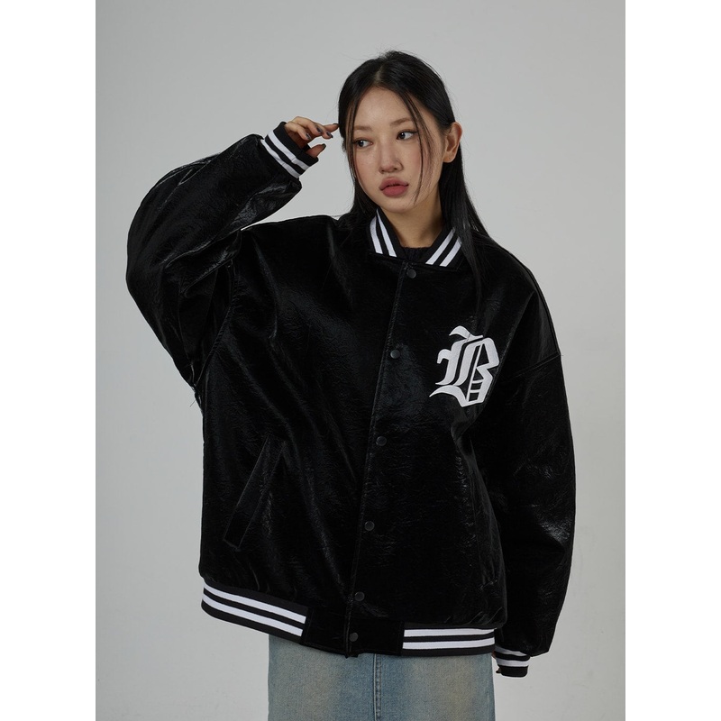 Faux Leather Oversized Graphic Jacket Unisex CD27