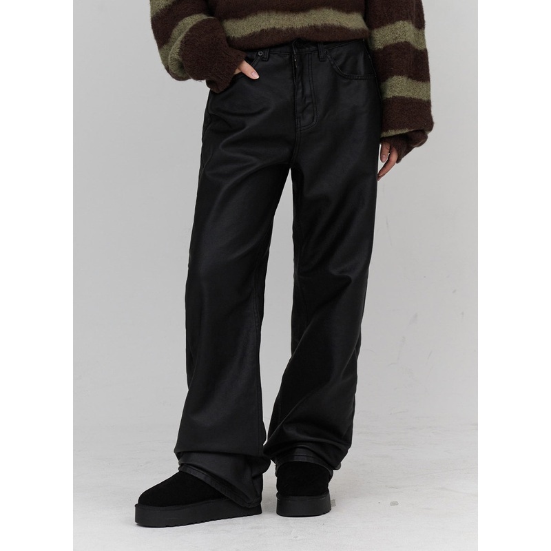 Faux Leather Straight Leg Pants Unisex CN23