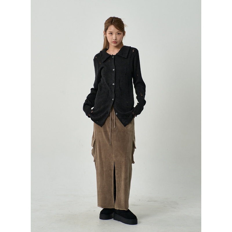 Front Split Cargo Maxi Skirt CD14